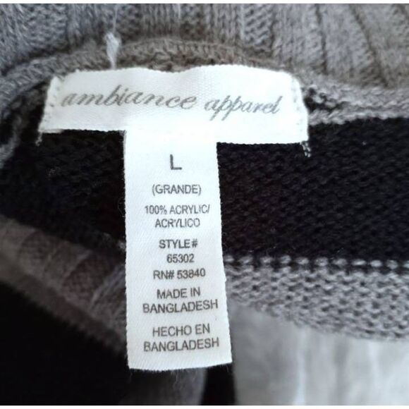 AMBIANCE APPAREL GRAY & BLACK STRIPE COWL-NECK SWEATER DRESS SZ.L EUC. - Picture 6 of 7